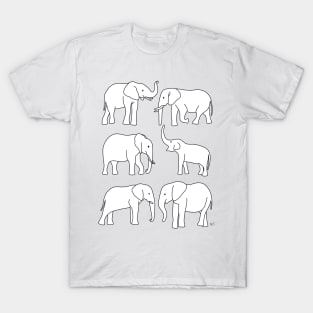 Elephants Line Art - White T-Shirt